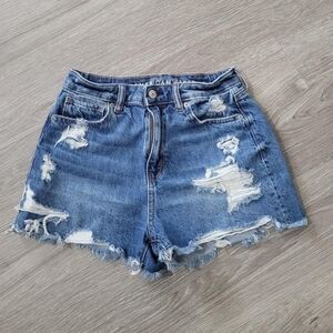 American Eagle Blue Raw Hem distressed Mom jean shorts Size 2